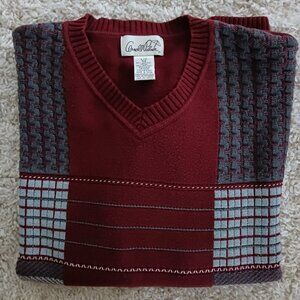 Arnold Palmer Men's Knit V-Neck Pullover Sweater Patterned Size Large Red Grey